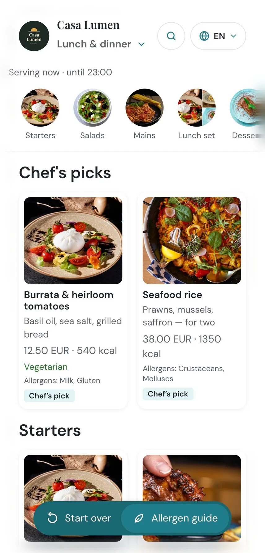 The same menu on a phone