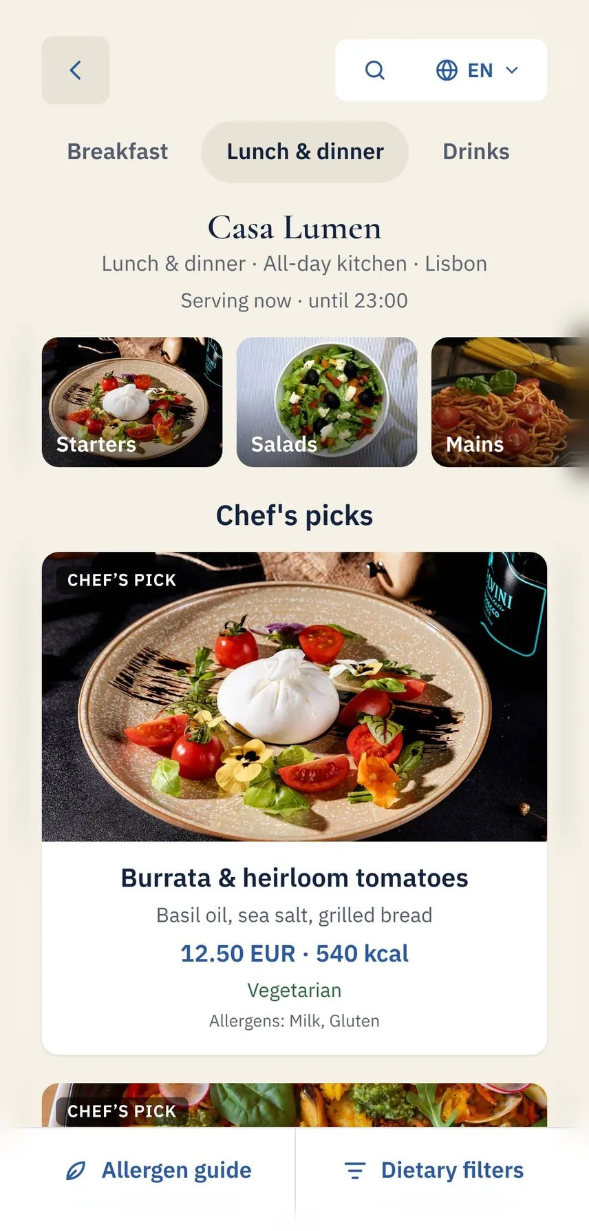 Menu in a blue theme