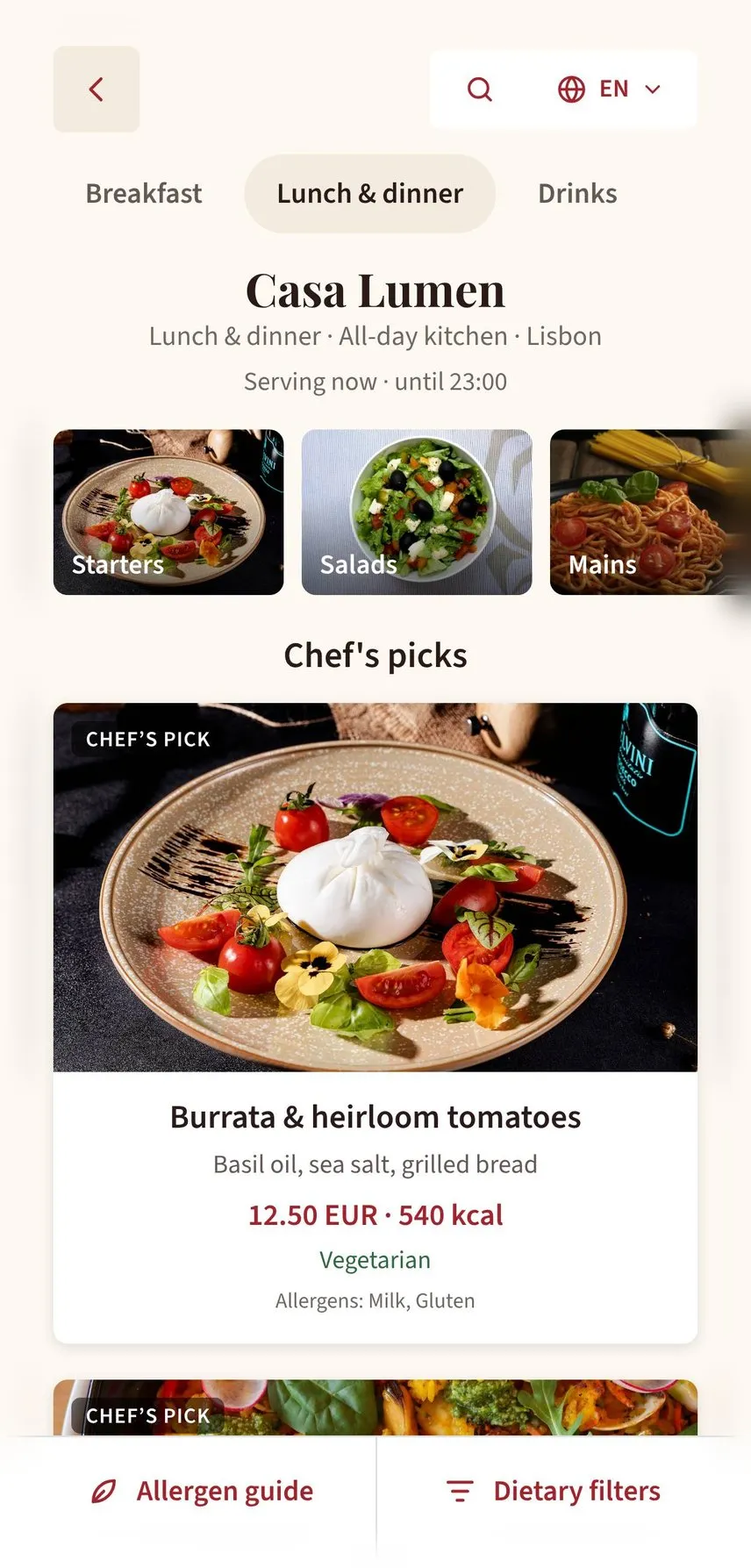 Menu in a red bistro theme