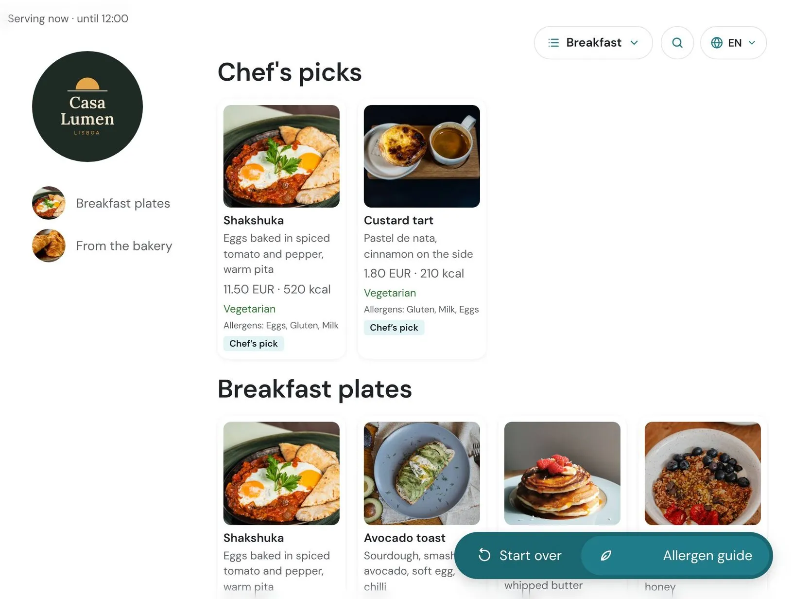 Morning: breakfast plates are served