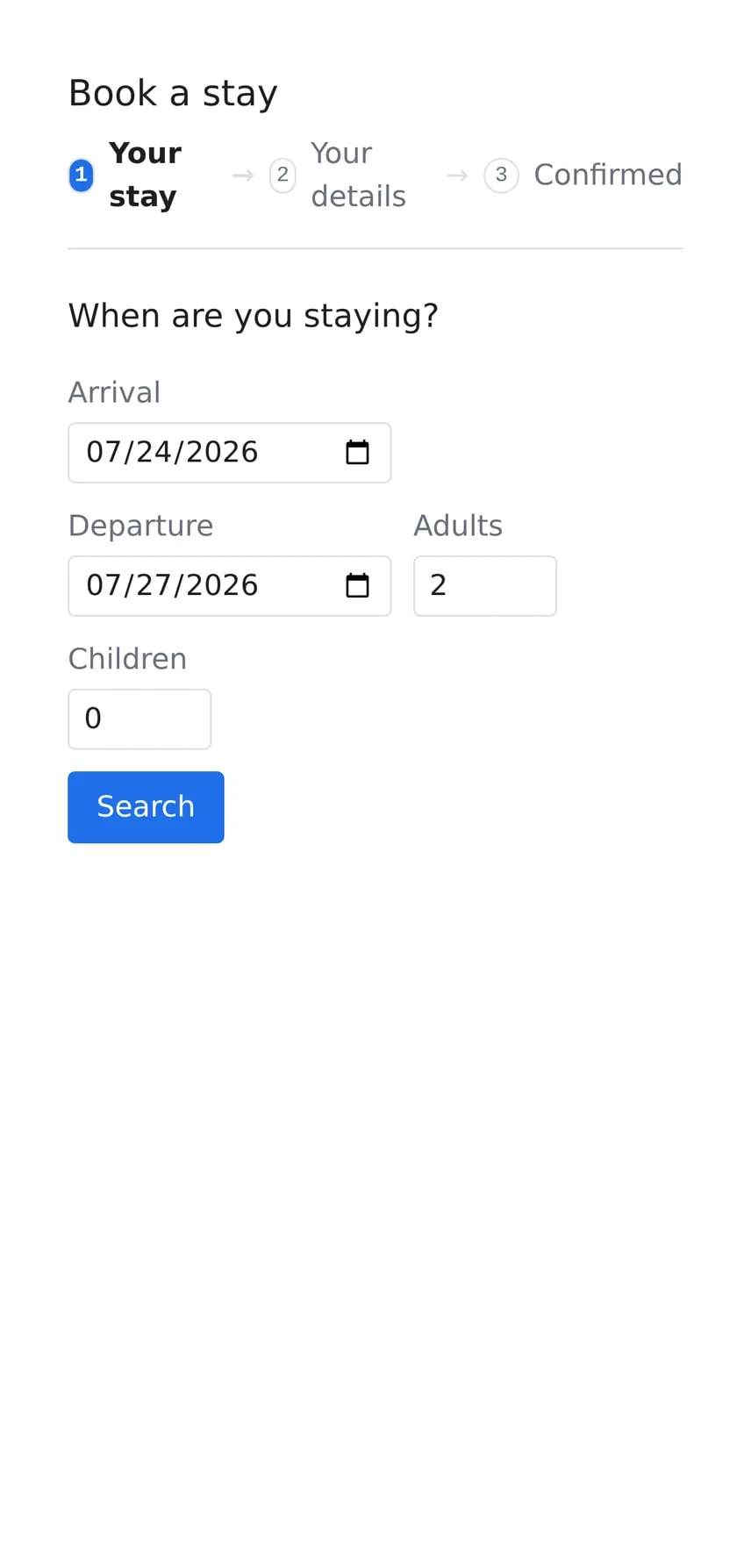 Booking engine: Book in three steps on a phone