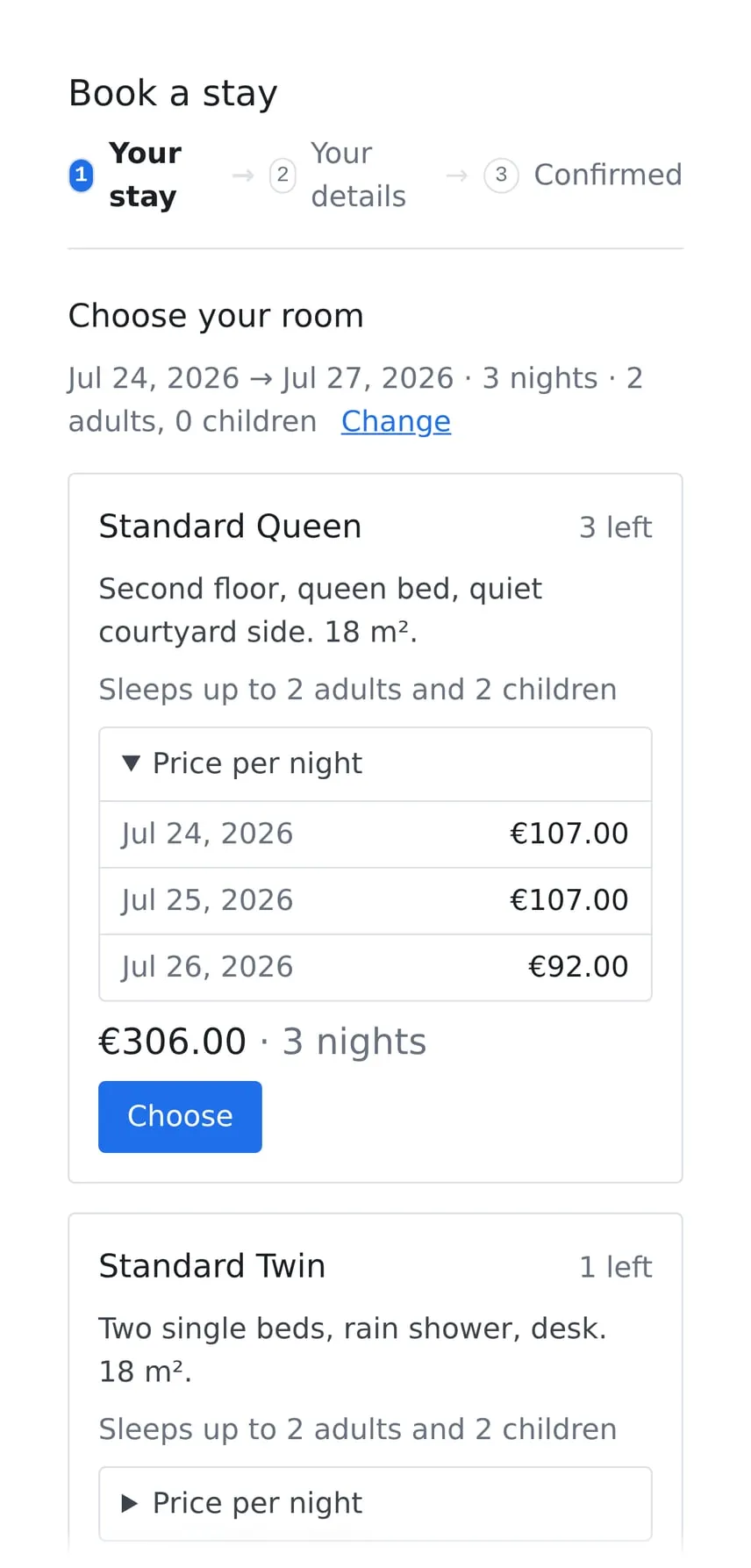 Booking engine: Book in three steps on a phone