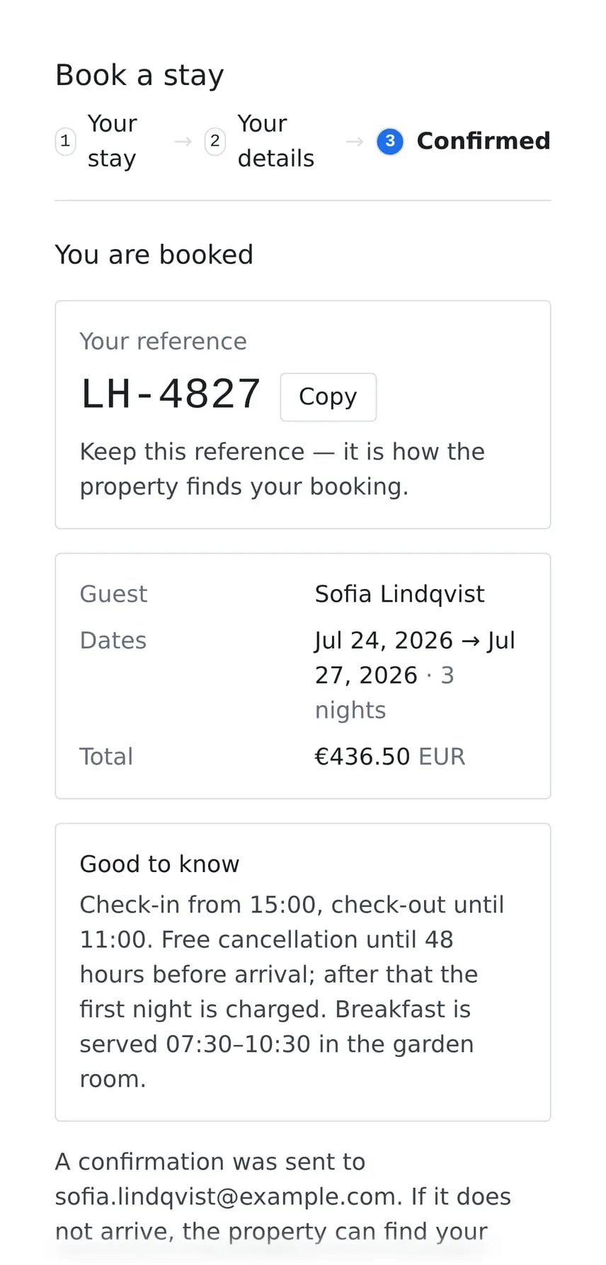Booking engine in Tea & Key on a phone