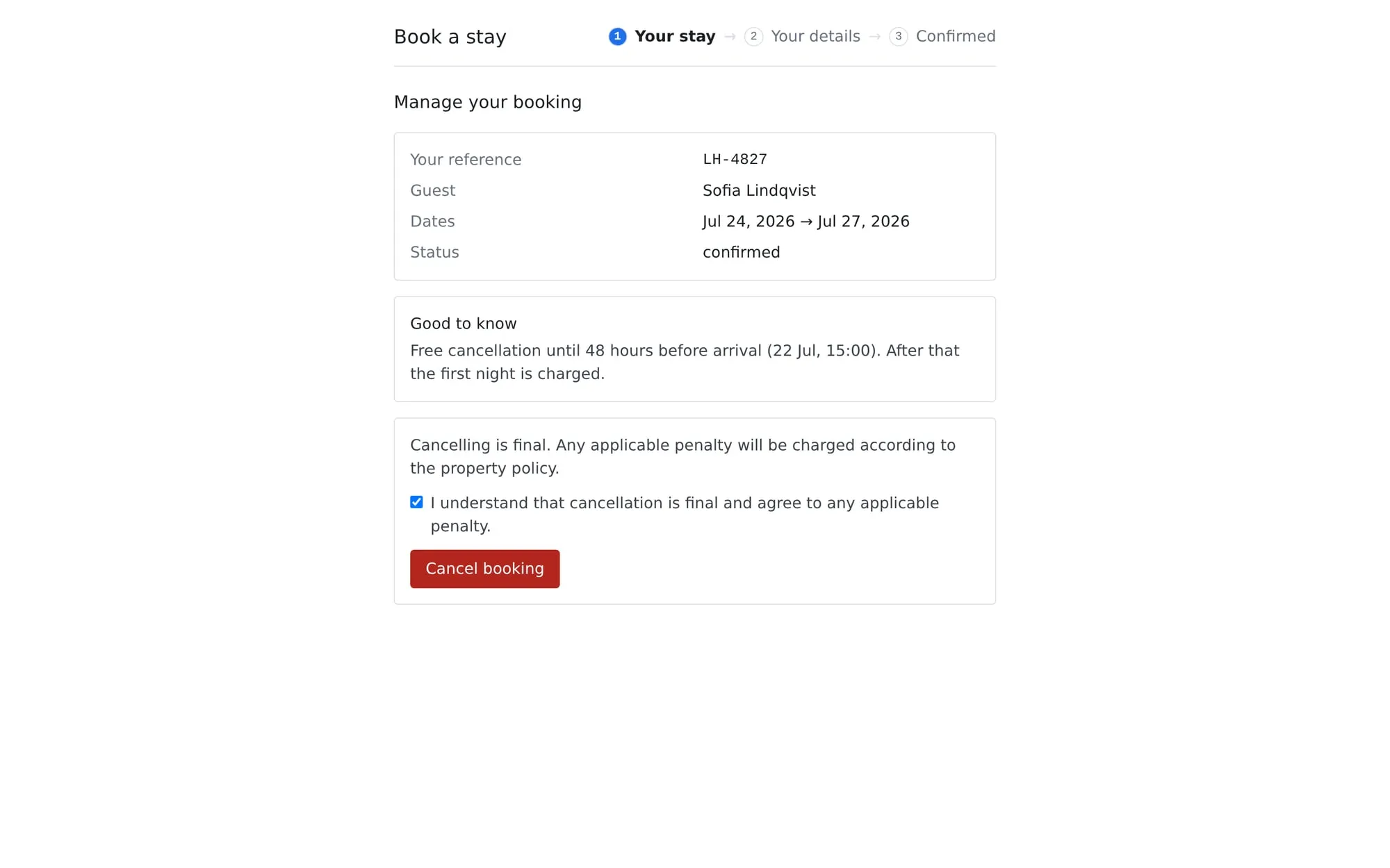Booking engine: Changes and cancellations