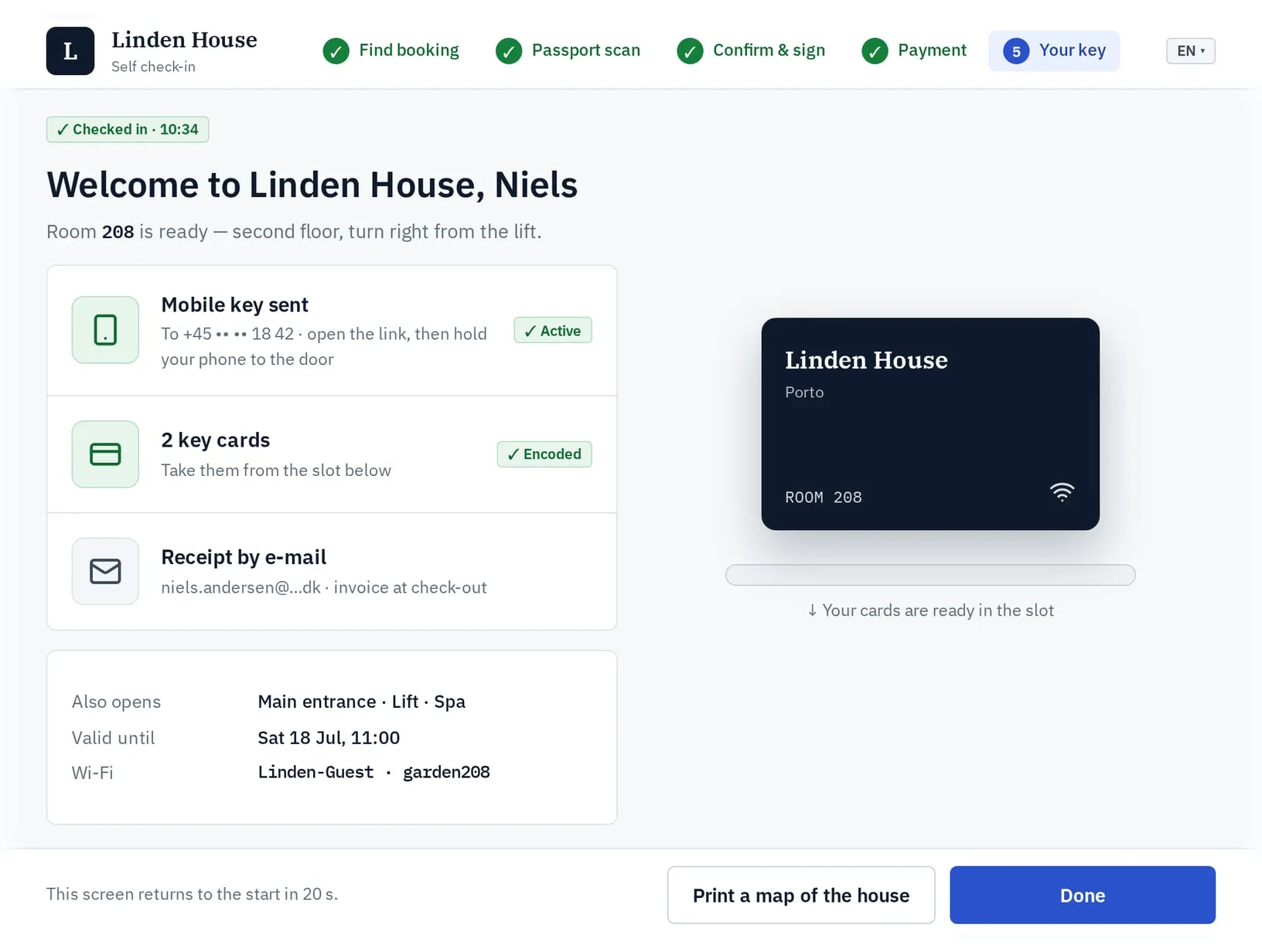 Smart rooms: Self-check-in on a tablet