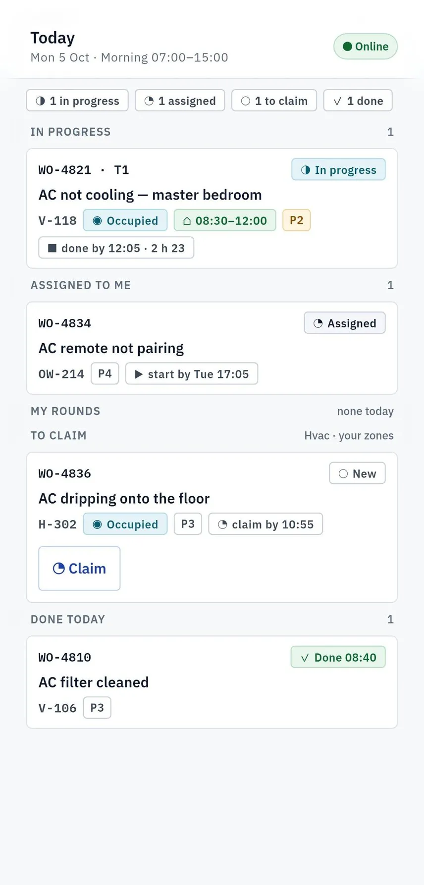 Tea & Key: maintenance queue on a phone