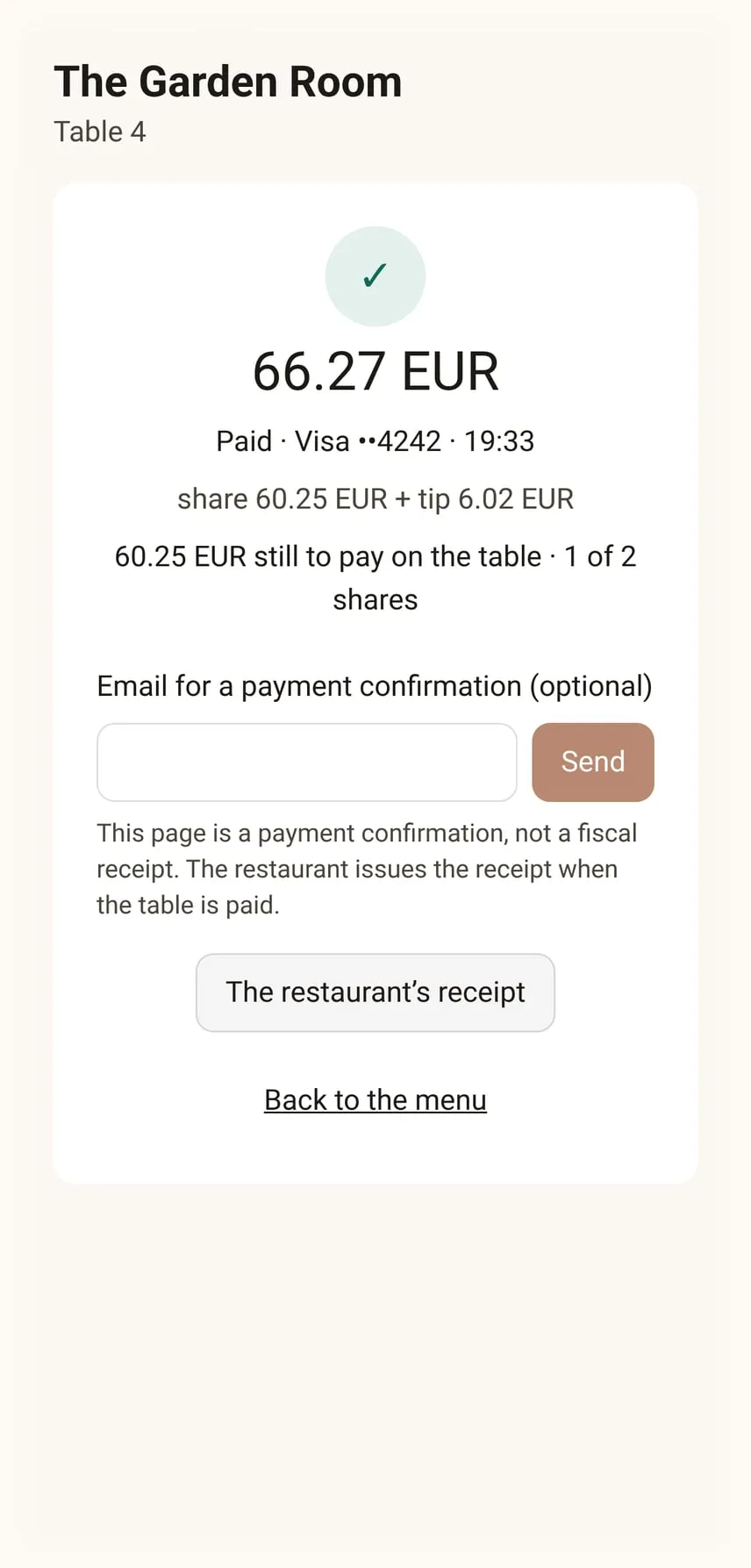 Payments in Tea & Key on a phone