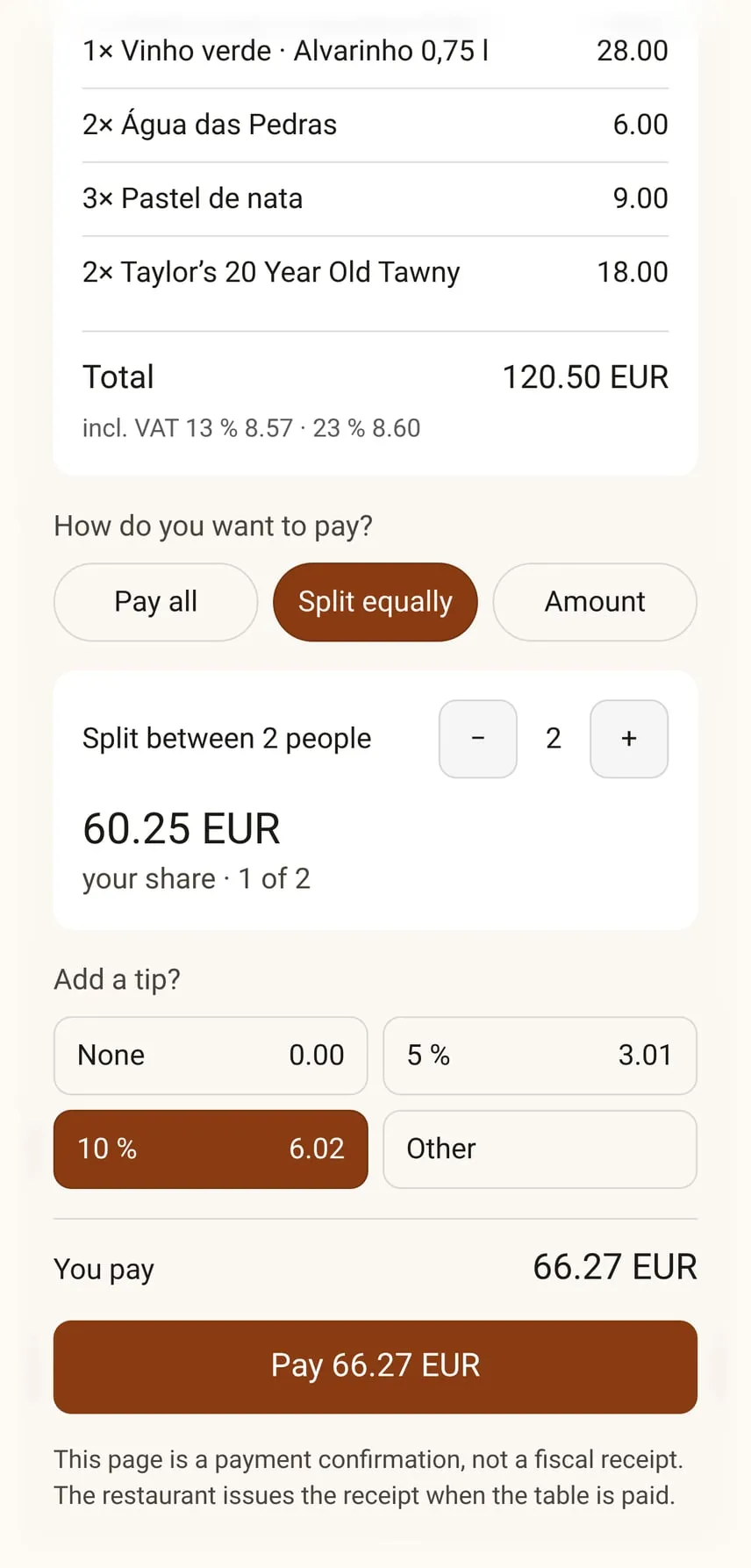 Payments: Pay at the table on a phone