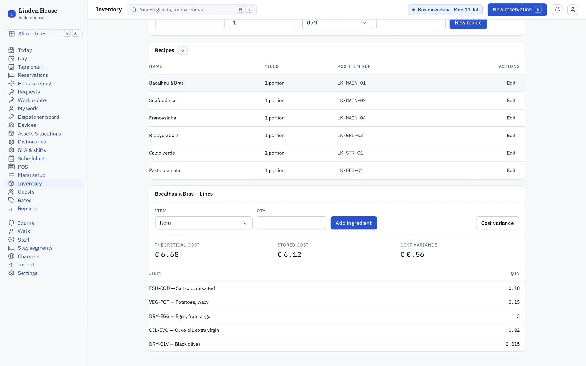 POS: Menu and stock, connected