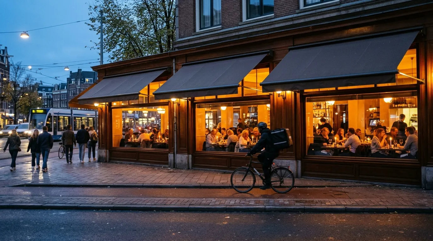 Several restaurants of one brand on a city street