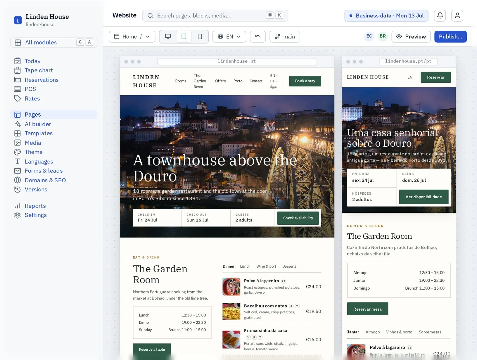 Site builder: Bookings and orders built in on a tablet