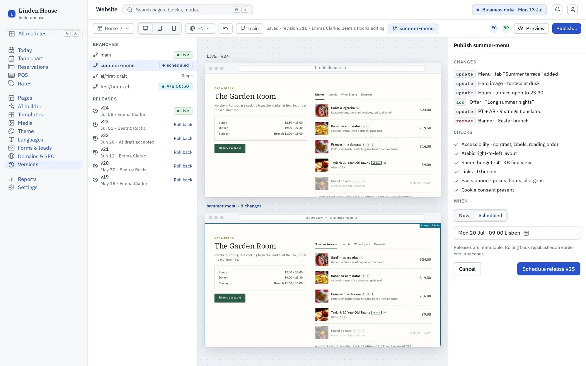 Site builder: Publish safely