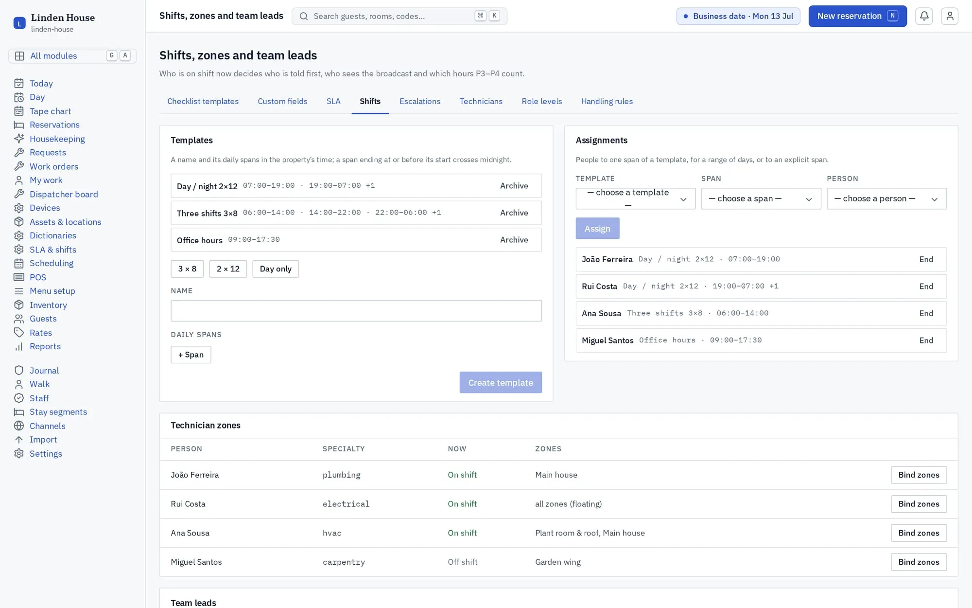 Team: Shifts and handovers